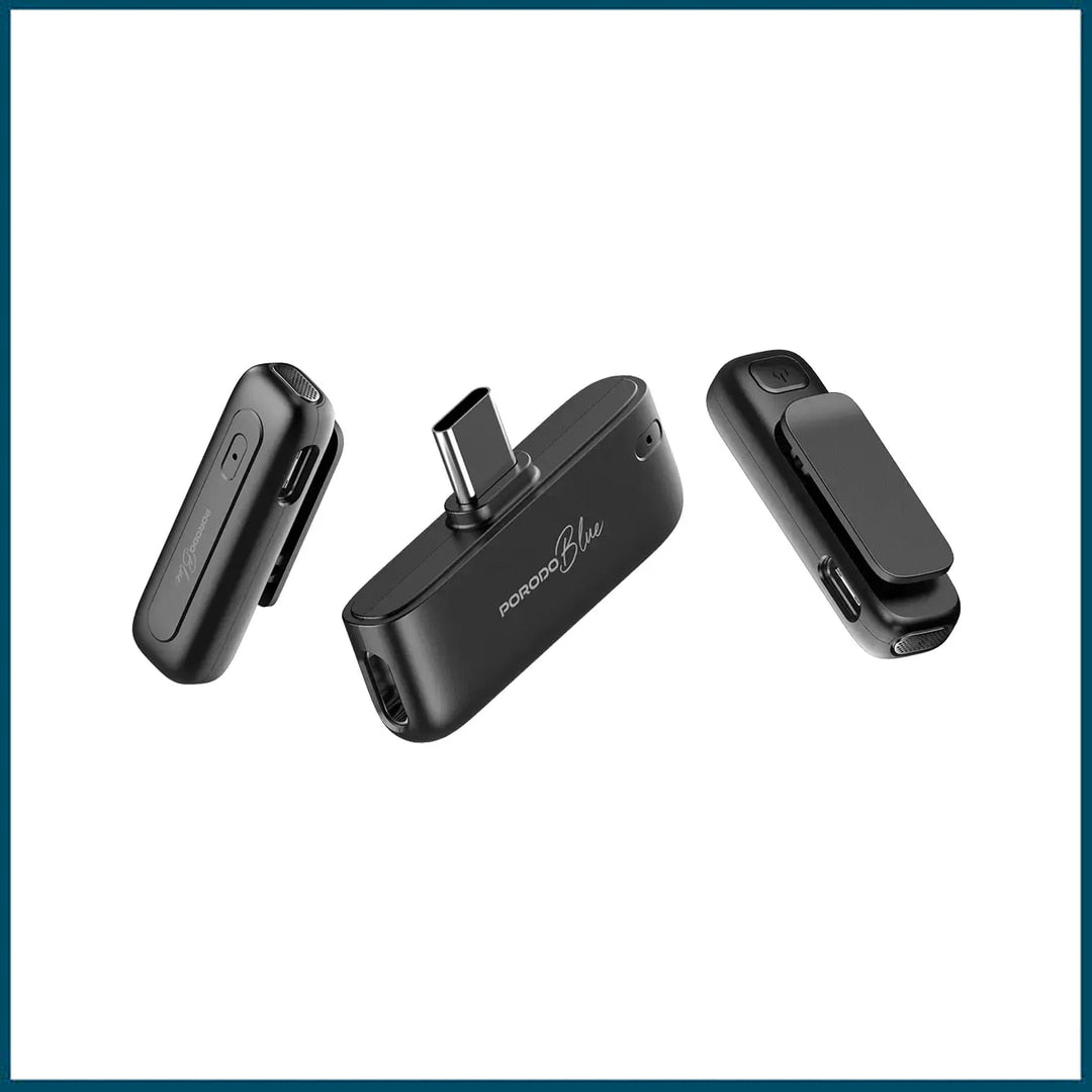Porodo Blue Professional Dual Wireless Microphone (USB-C, Black)