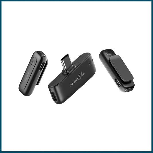 Porodo Blue Professional Dual Wireless Microphone (USB-C, Black)