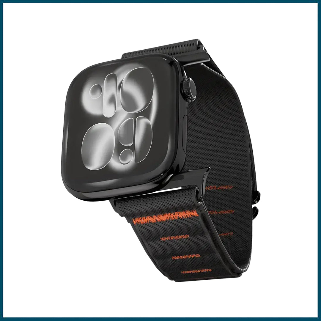 Levelo York Nylon Watch Strap (Black/Orange) for Apple Watch 49/46/45/44/42mm