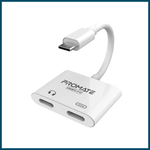 Promate 2-In-1 Audio & Charger USB-C Adapter