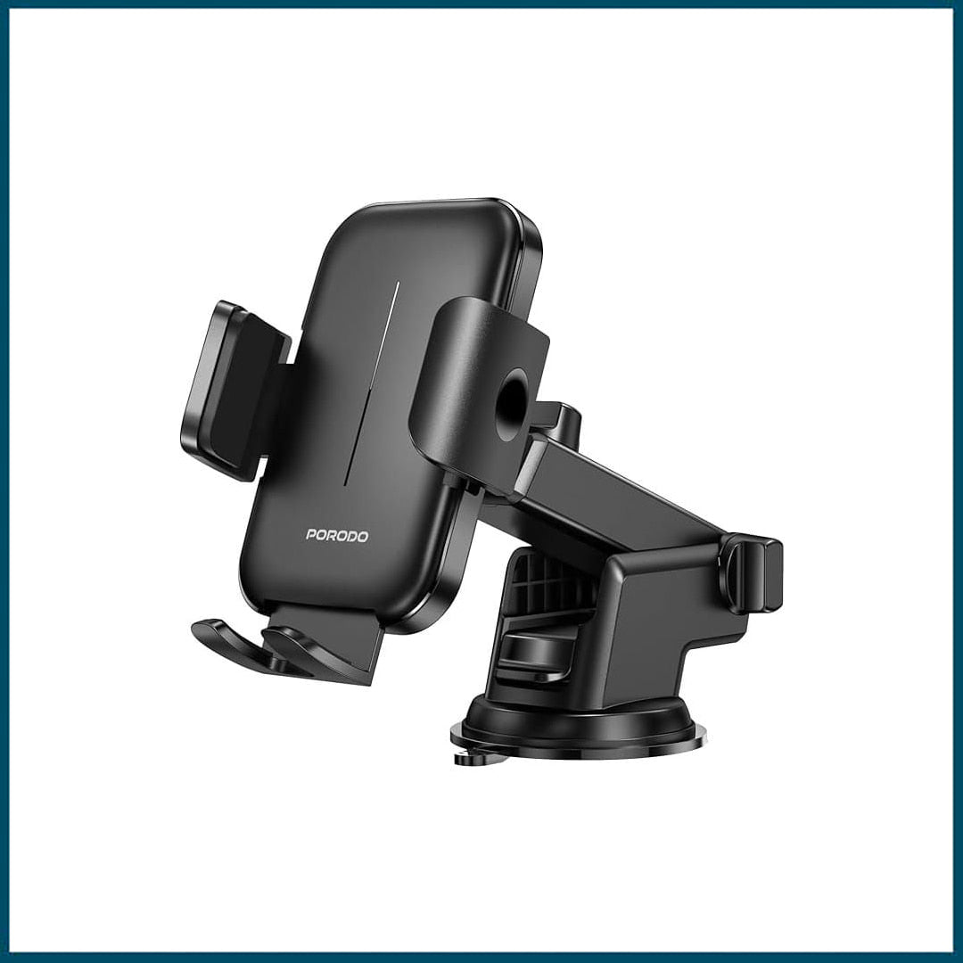 Porodo Adjustable Clamps Dash & Windshield Car Mount (Black)