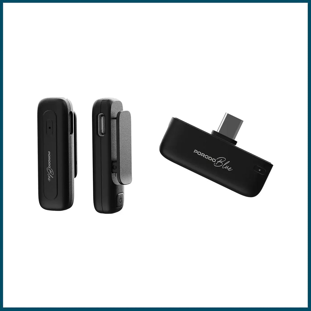 Porodo Blue Professional Dual Wireless Microphone (USB-C, Black)