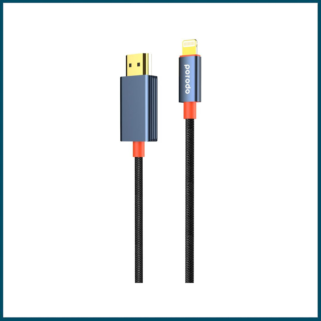 Porodo Braided Lightning to HDMI Cable 2m (1080p, Black)