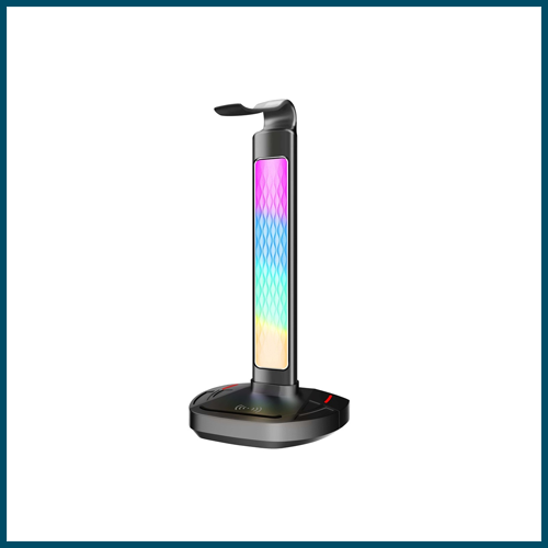 Porodo Gaming RGB Headphone Stand, Wireless Charging & USB-C Hub with Screen Lamp