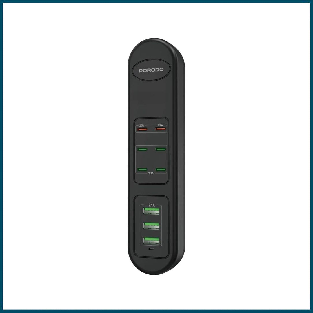 Porodo 50W Multi-Port USB Charging Hub (9 Ports, Black)