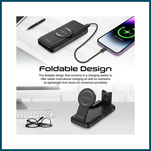 Promate 5-in-1 Foldable MagSafe Compatible Wireless Charging Power Bank