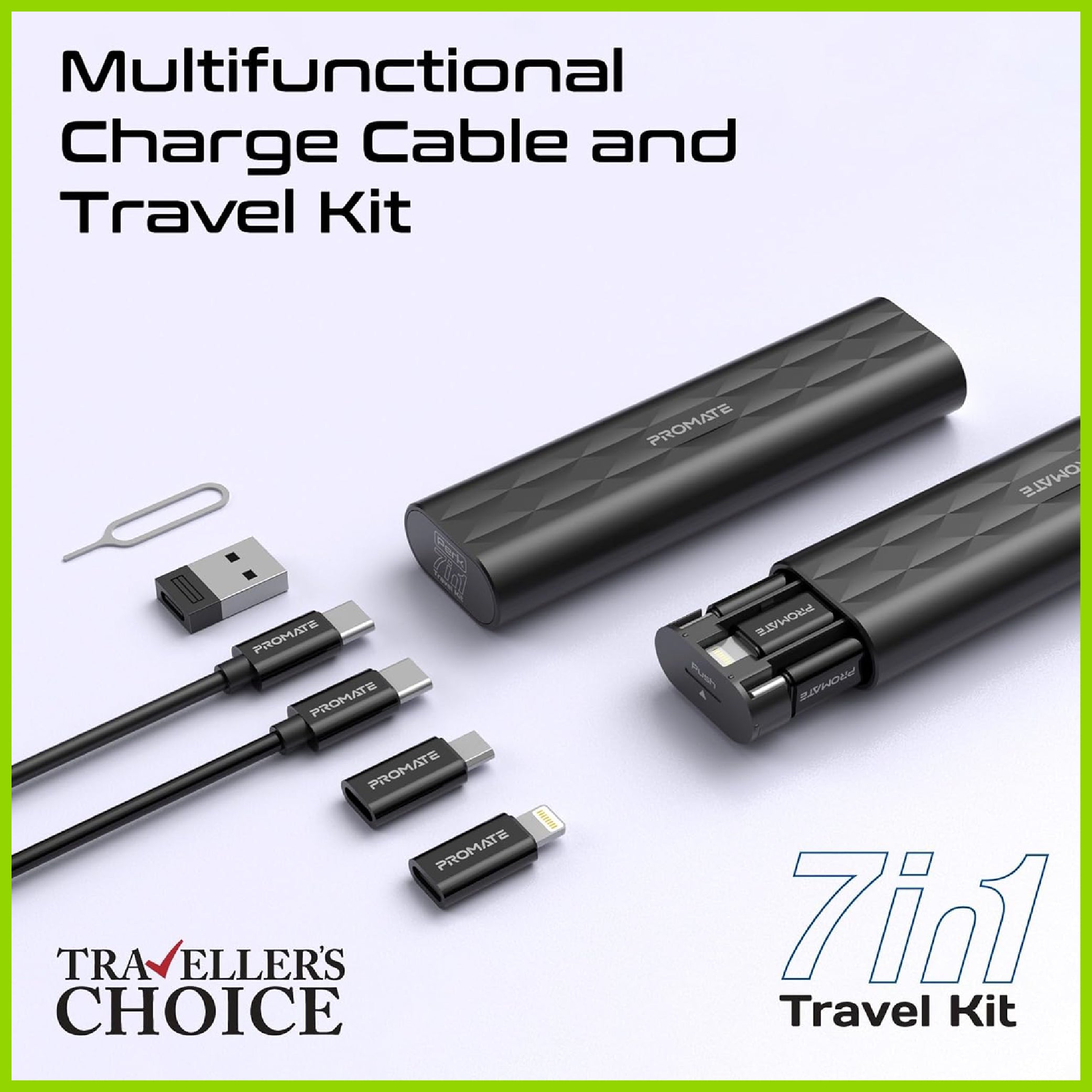 Promate Compact All in 1 Charging Cable and Travel Kit