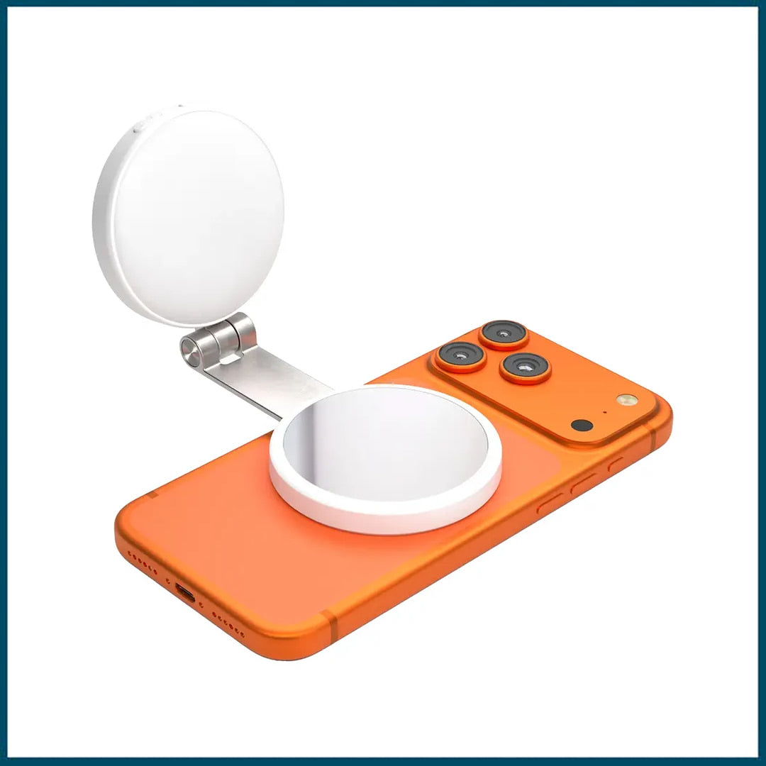 Porodo Nura Magnetic Fill Light Mirror with 360° Phone Stand (White)
