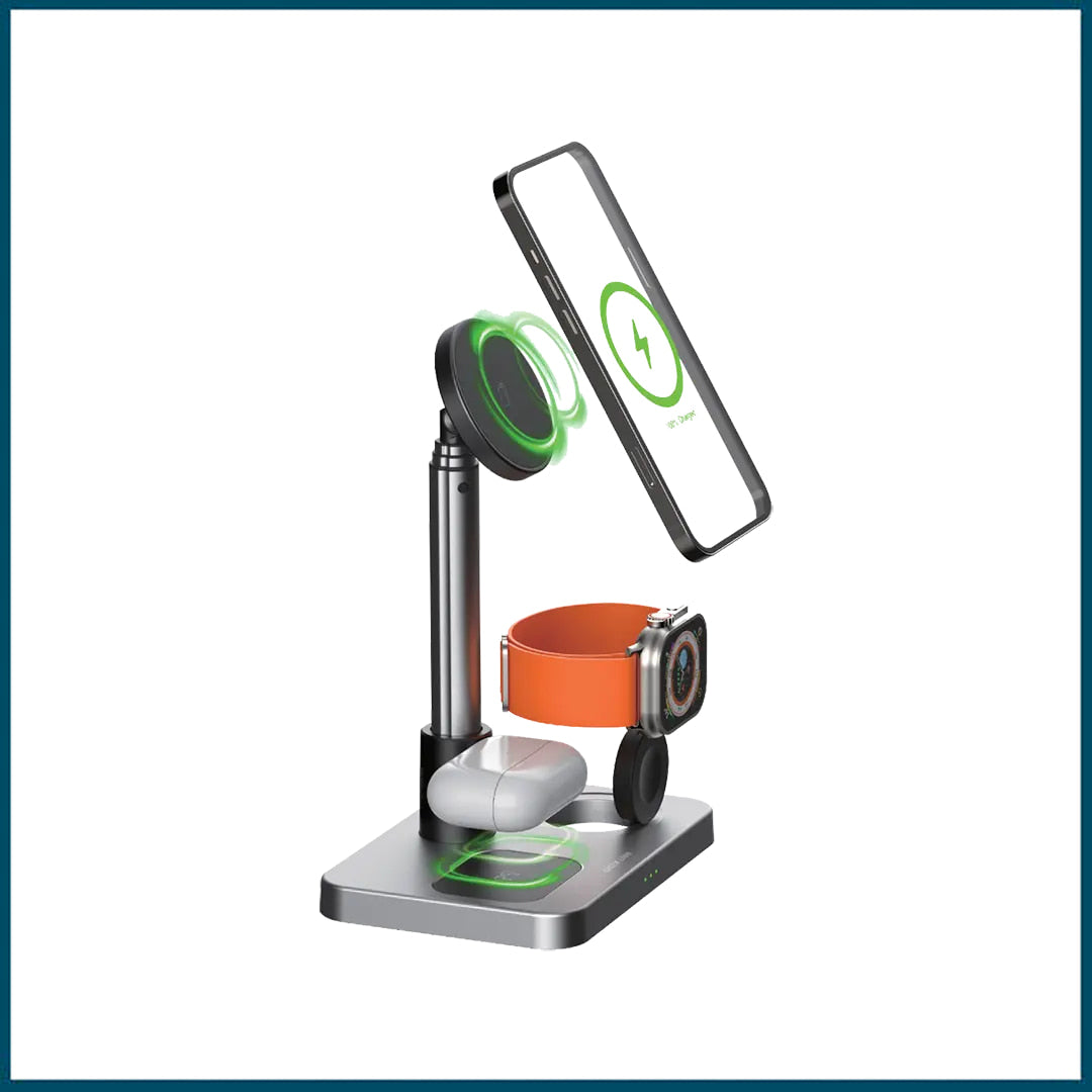 Green Lion 3 in 1 Telescopic Wireless Charger (Silver)