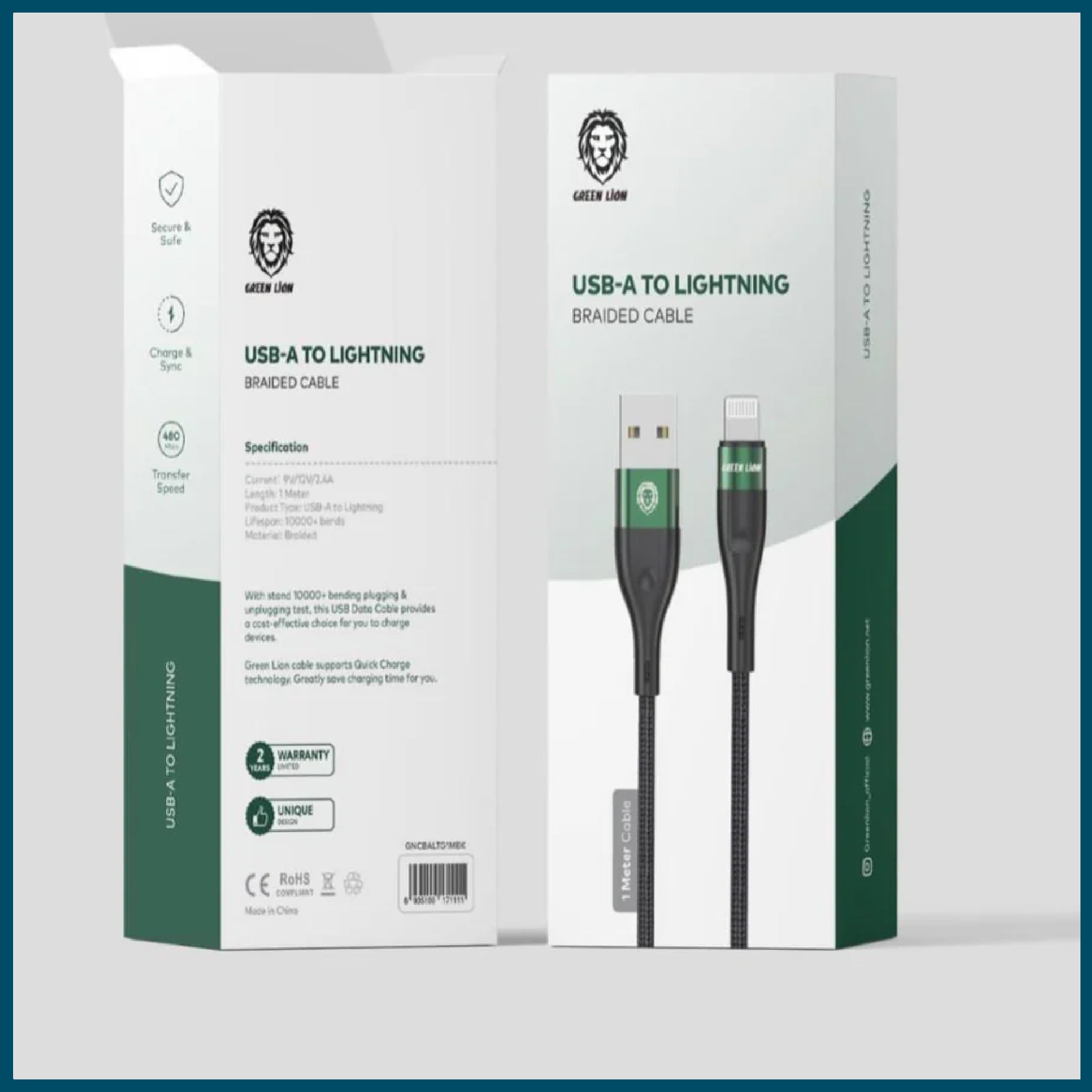 Green Lion USB-A to Lightning Braided Cable