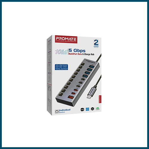 Promate 10-in-1 High Speed Multi-Port 5Gbps Data & Charging Hub