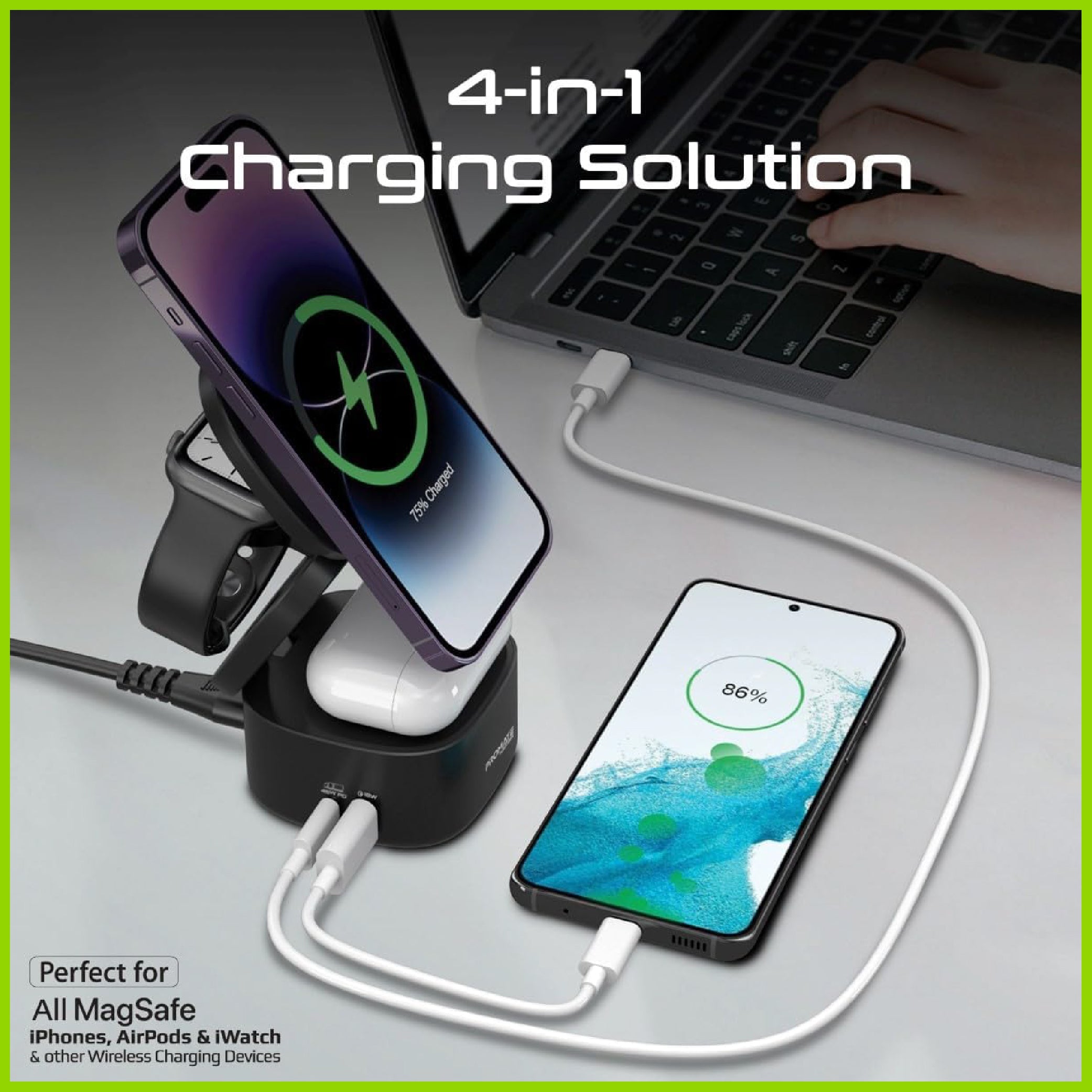 Promate 65W GaNFast™ Foldable MagSafe Compatible Wireless Charging Station