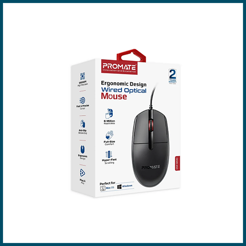 Promate Ergonomic Design Wired Optical Mouse